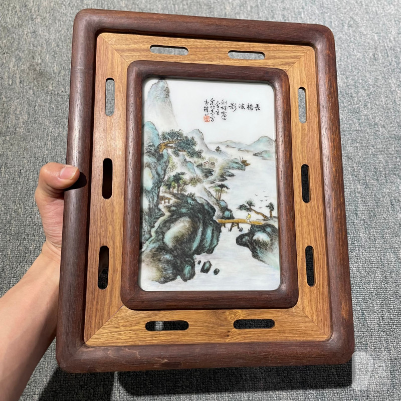 民国 粉彩山水图瓷板一组四件 - 图14